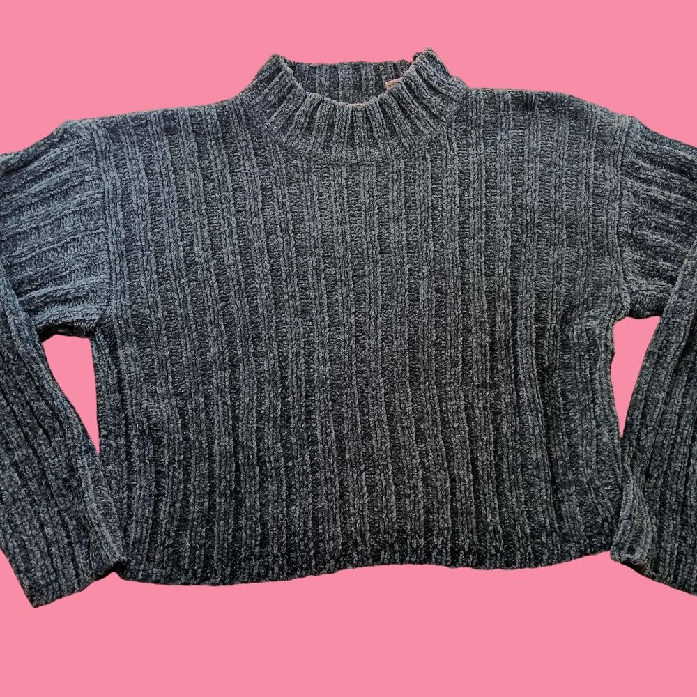 Women's Reference Point Gray Green Ribbed Mock Neck Acrylic Sweater